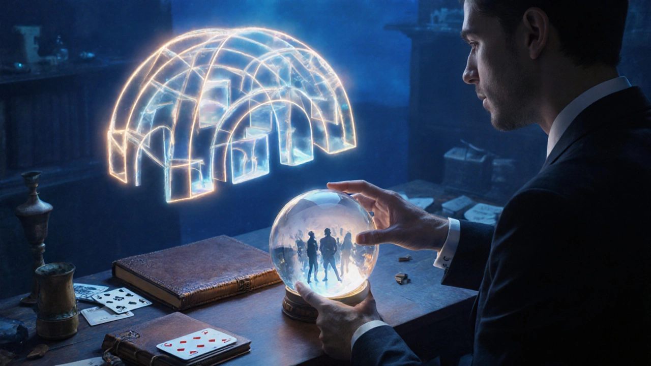 Dreamy studio with notebook, floating memory palace diagram, and performer rehearsing.