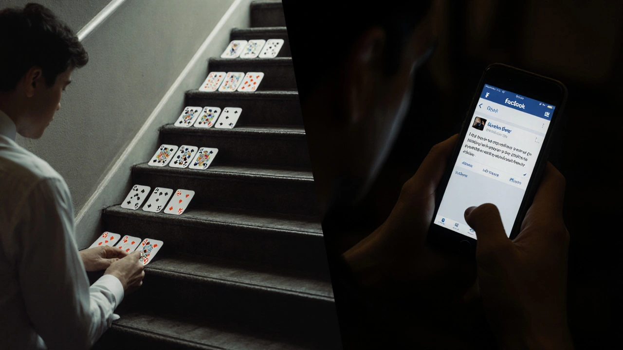 A mentalist using memory techniques on one side, secretly researching a person&#039;s social media on the other.