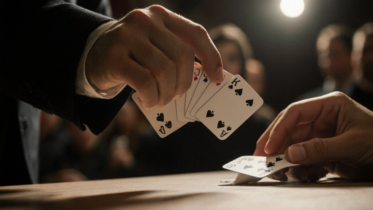 A participant hesitating to choose a card, unaware the mentalist guided them to the repeated one.