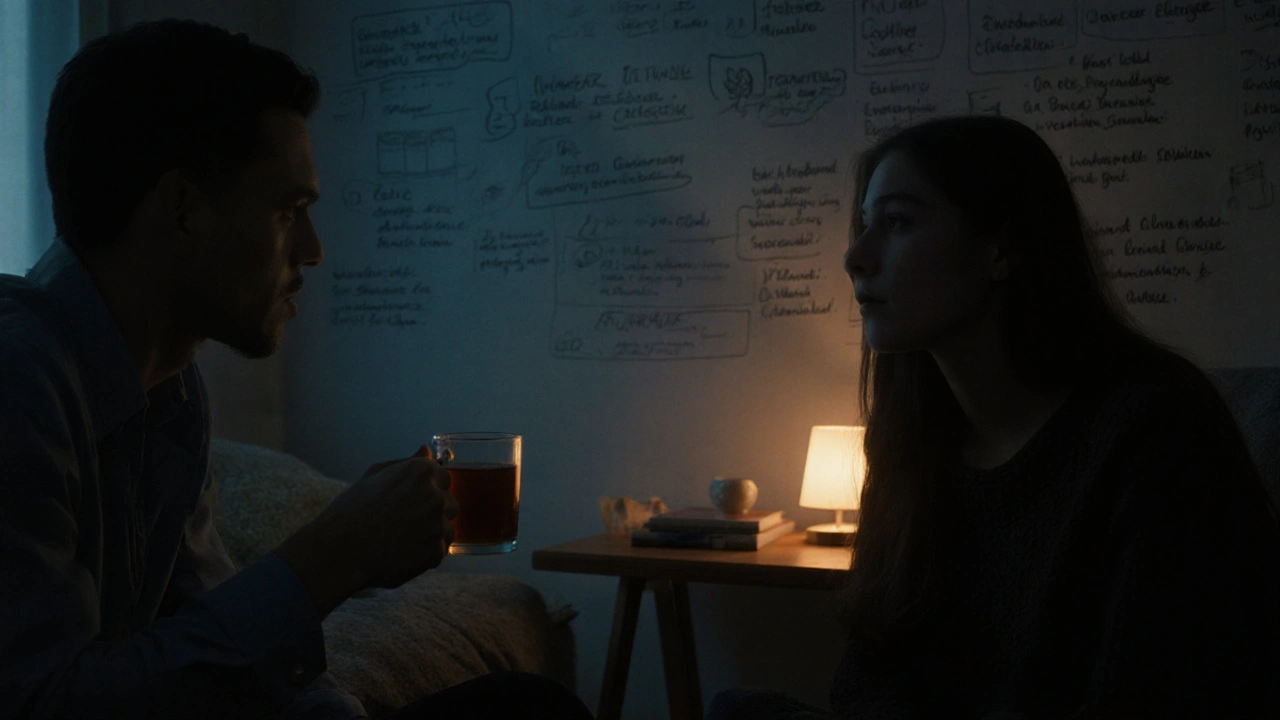 Practicing cold reading with a friend in a cozy, softly lit room.