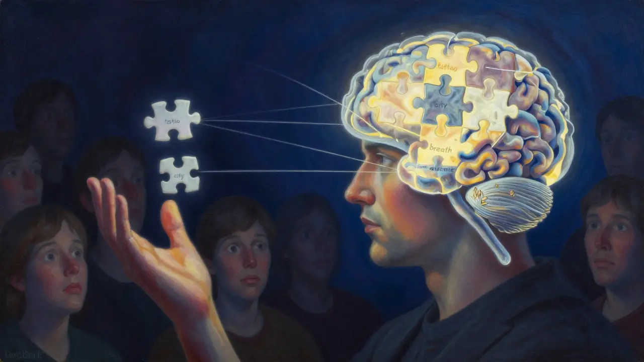 A symbolic representation of hidden cues connecting a person's mind to a mentalist's hand.