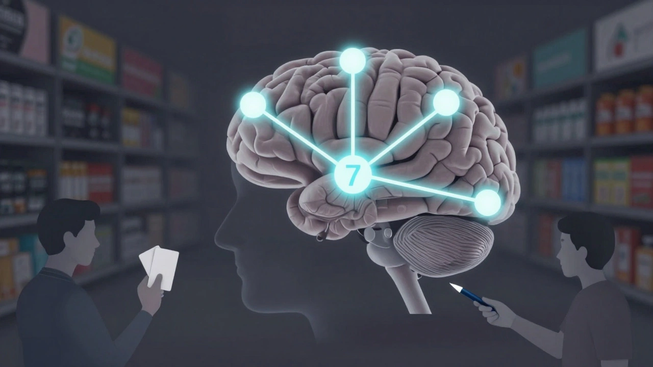 An abstract brain illustration with three paths converging on a central choice node.