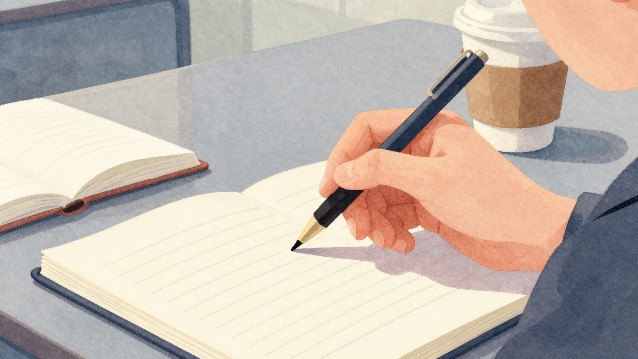 Person practicing finger pass in a calm classroom with pen in motion.