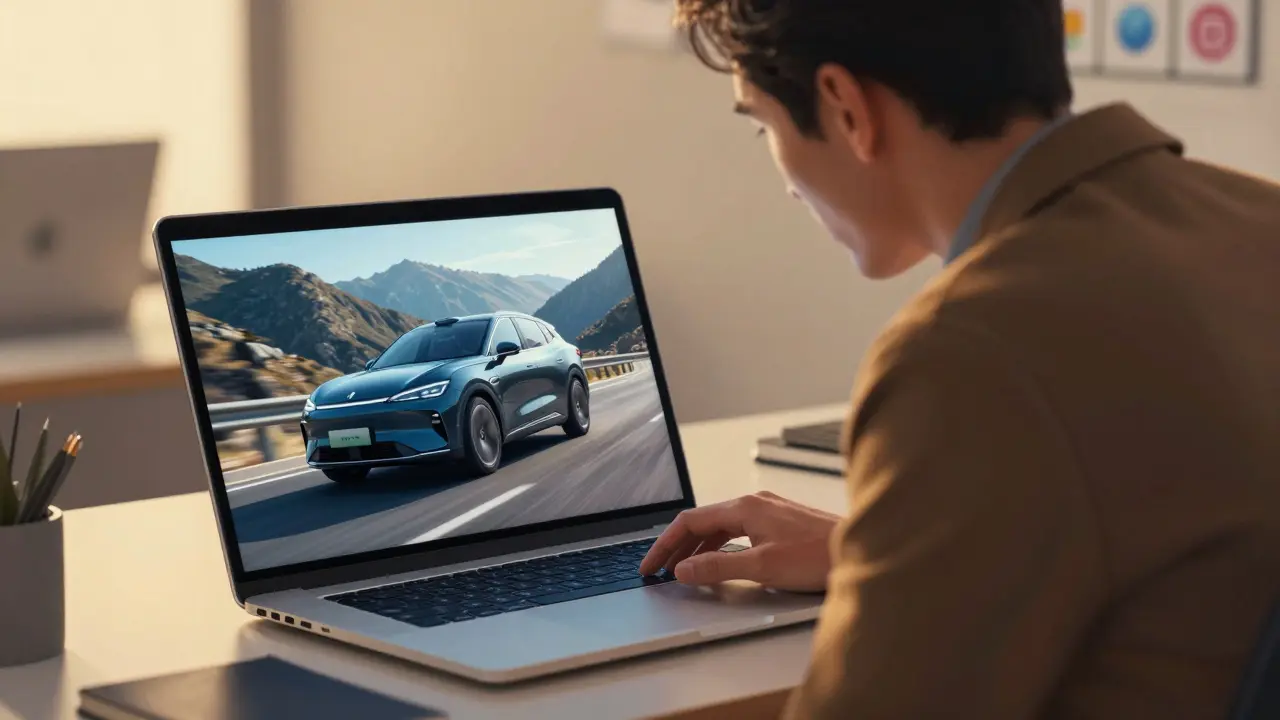 A person watches a car commercial as a hand stealthily reaches into their coat, symbolizing advertising misdirection.