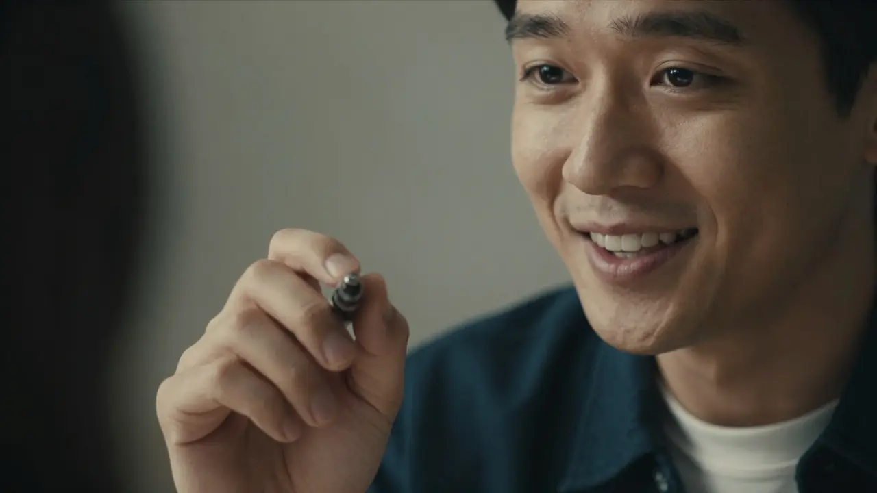 Close-up of someone noticing a mismatch between a smile and the eyes of another person.